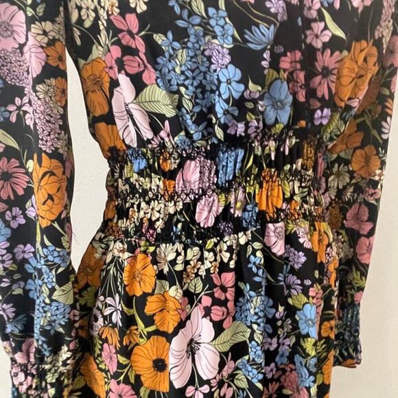 Anthropologie WAYF Dress BLack floral Smocked Fall Sz S Aesthetic Cottage Core - Picture 7 of 16